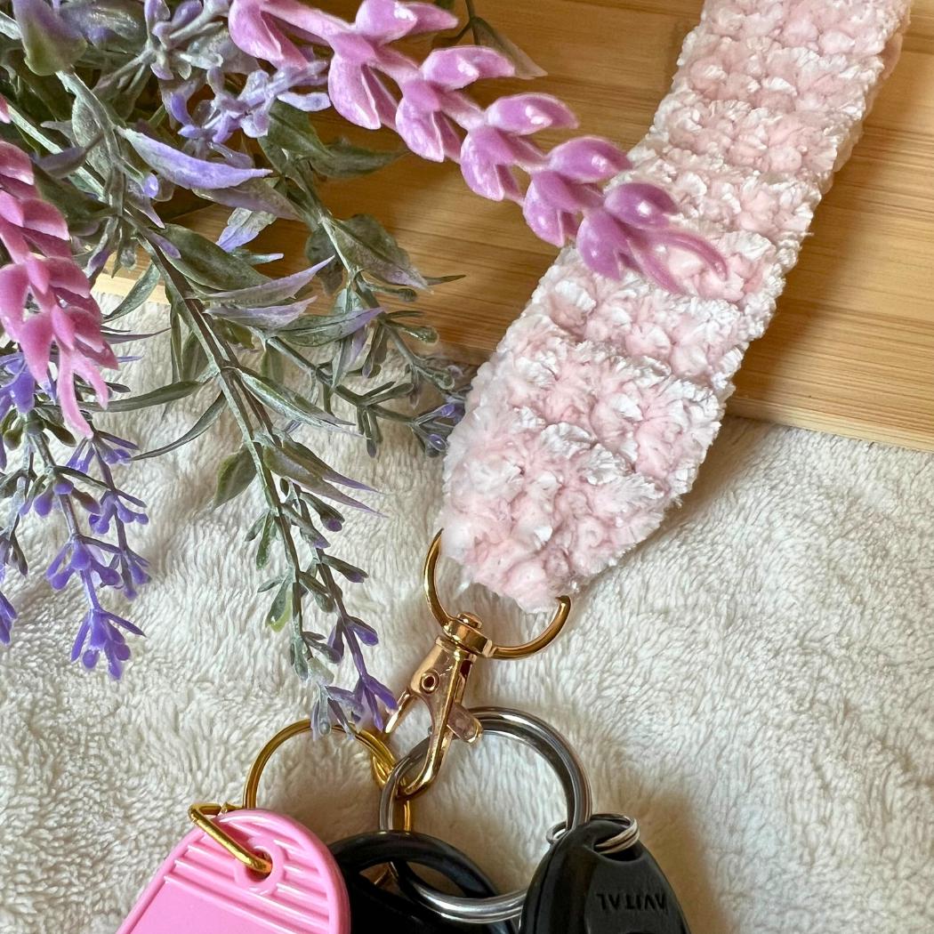 Velvet Wristlet, Crocheted Keychain Wristlet, Cottage Core, Boho Wristlet, Cute Keychain Wristlet, Girl Gift, Keychain, Plush Keychain