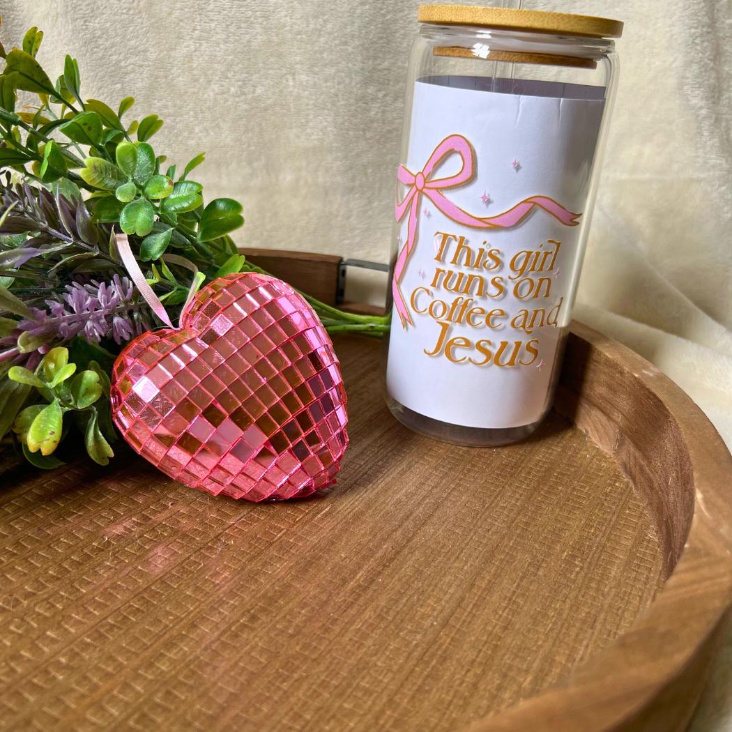 This Girl Runs on Coffee and Jesus | Pink Bow Tumbler | Christian Gifts for Women | Cute Faith Tumbler | Iced Coffee Tumbler