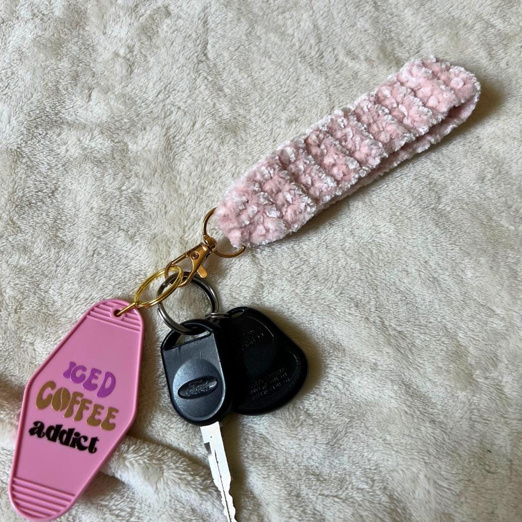 Velvet Wristlet, Crocheted Keychain Wristlet, Cottage Core, Boho Wristlet, Cute Keychain Wristlet, Girl Gift, Keychain, Plush Keychain