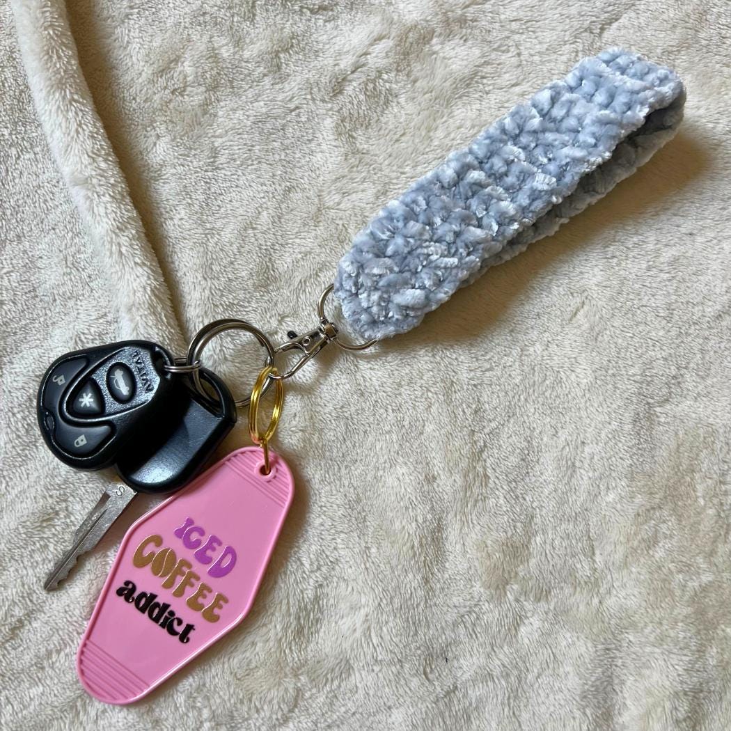 Velvet Wristlet, Crocheted Keychain Wristlet, Cottage Core, Boho Wristlet, Cute Keychain Wristlet, Girl Gift, Keychain, Plush Keychain