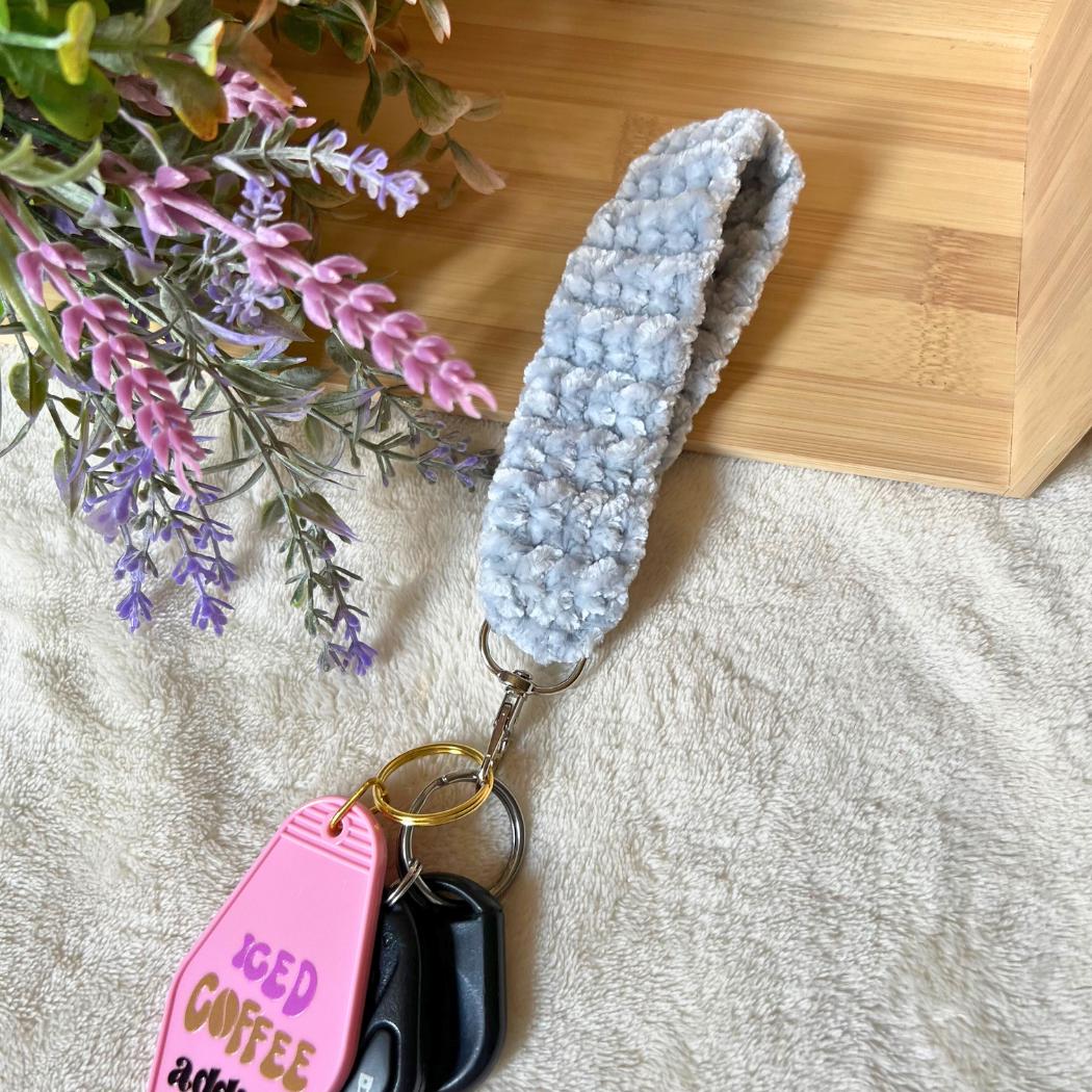 Velvet Wristlet, Crocheted Keychain Wristlet, Cottage Core, Boho Wristlet, Cute Keychain Wristlet, Girl Gift, Keychain, Plush Keychain