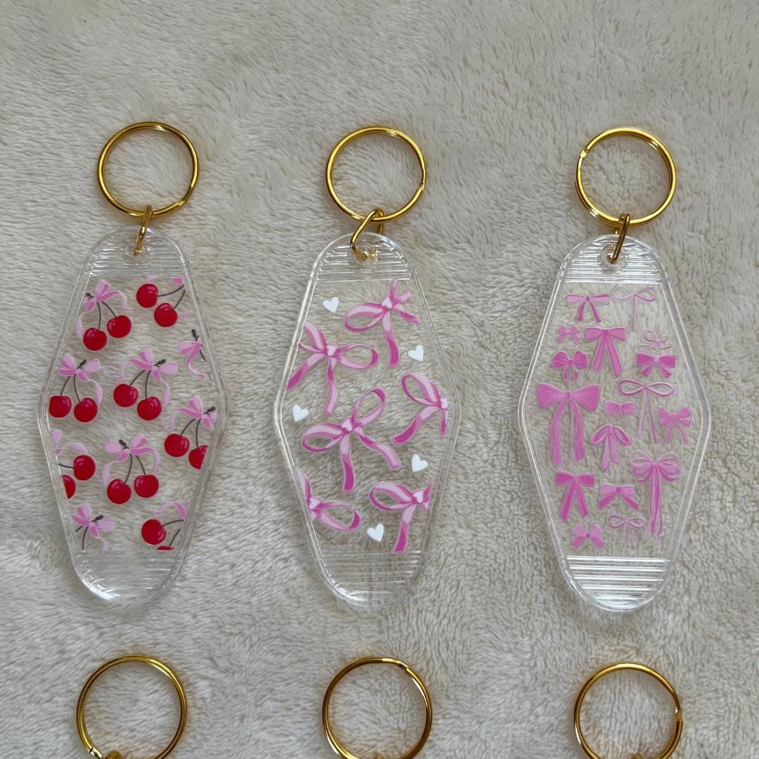 Motel Keychains, Cherries, Bows, Retro, Vintage, Bag Charm, Coquette Accessories, Doll Aesthetic, Cottage Core