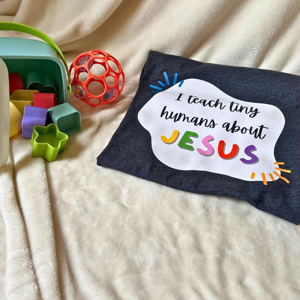 I Teach Tiny Humans About Jesus | Christian Teacher Shirt | Children's Ministry Tee | Custom Ministry Logo | VBS Team Shirts | Sunday School