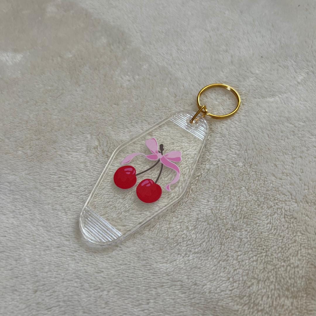 Motel Keychains, Cherries, Bows, Retro, Vintage, Bag Charm, Coquette Accessories, Doll Aesthetic, Cottage Core