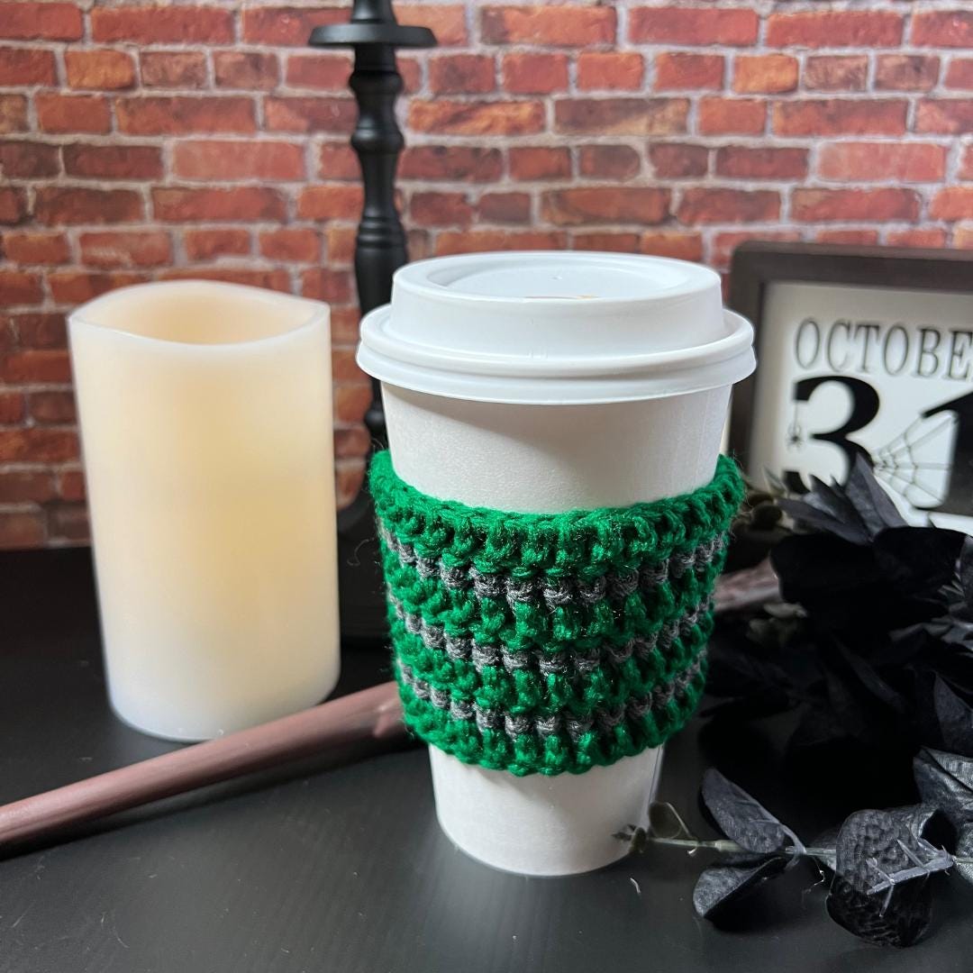 House Cup Cozy, Halloween Decor, Drink Cozy, Coffee Cup Collar, Coffee Cup Sleeve, Coffee Cup Warmer, Crochet Cup Cozy, Iced Coffee Sleeve