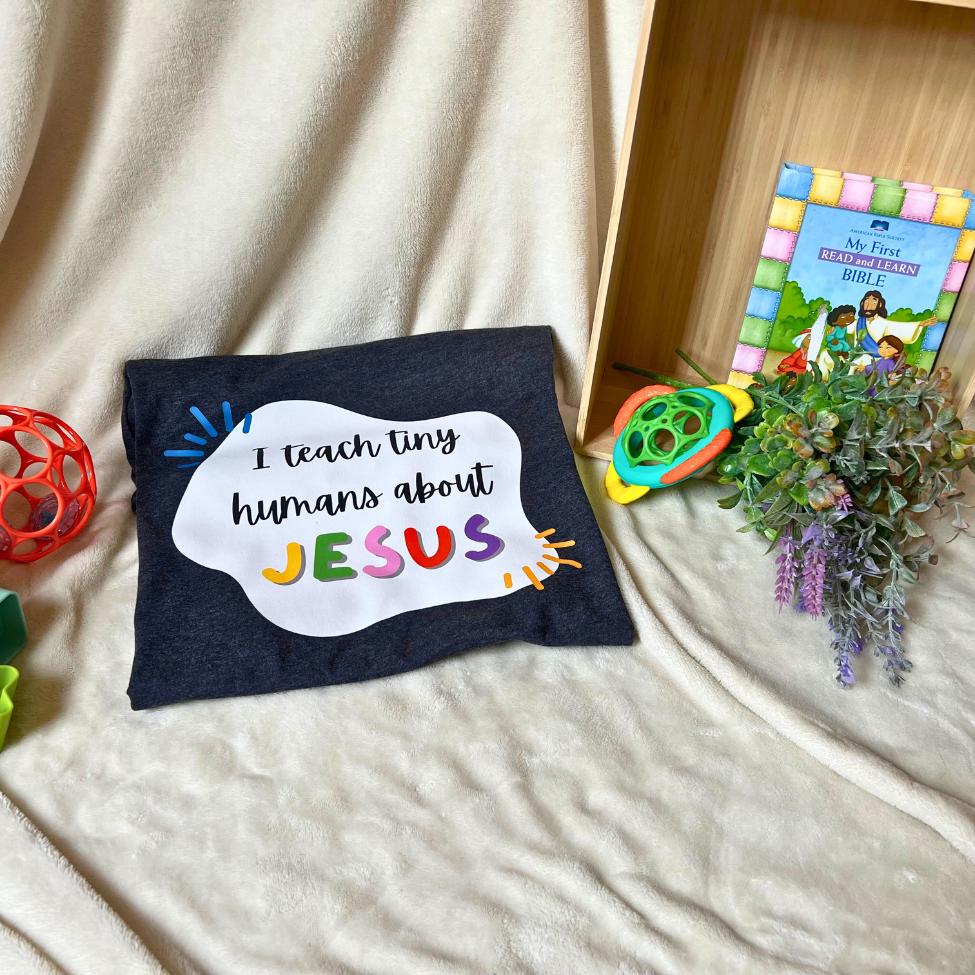 I Teach Tiny Humans About Jesus | Christian Teacher Shirt | Children's Ministry Tee | Custom Ministry Logo | VBS Team Shirts | Sunday School