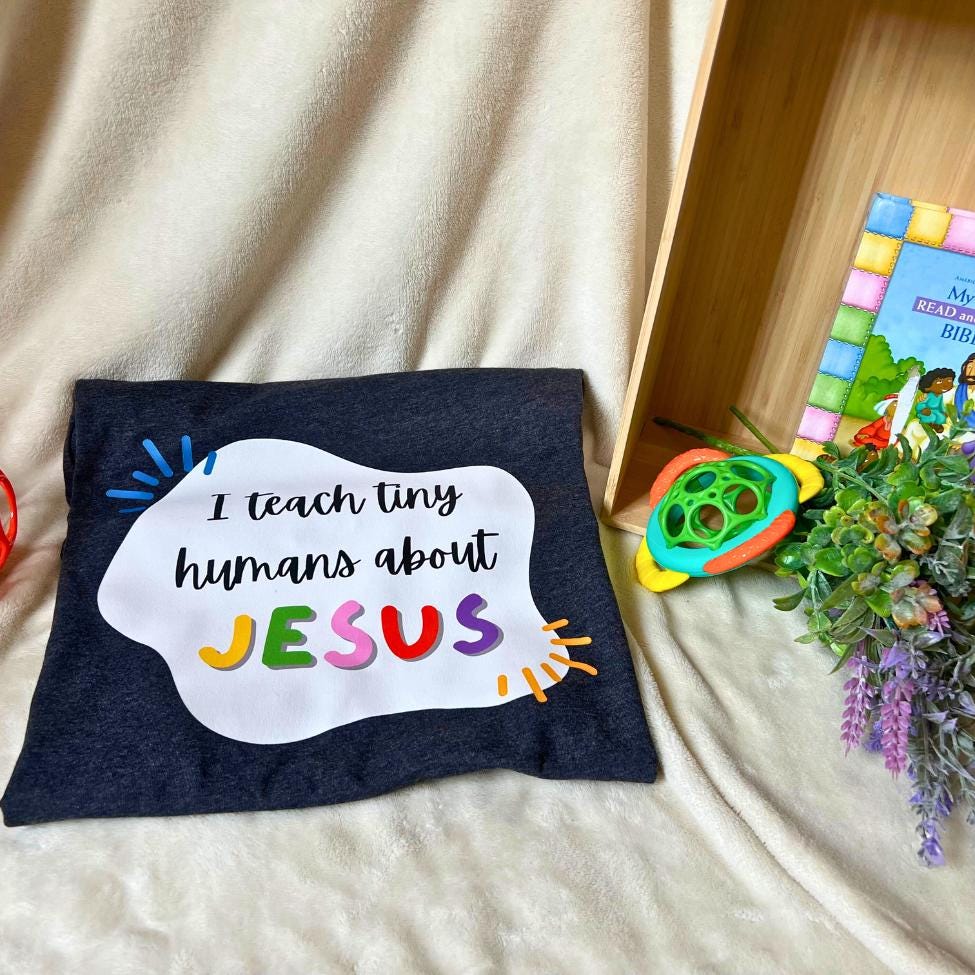 I Teach Tiny Humans About Jesus | Christian Teacher Shirt | Children's Ministry Tee | Custom Ministry Logo | VBS Team Shirts | Sunday School
