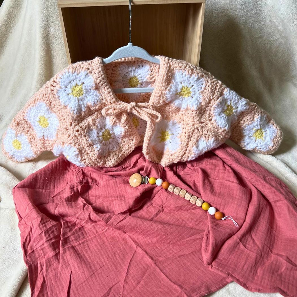 Daisy Baby Cardigan – Crochet Granny Square Baby Sweater – Handmade Baby Girl Clothes – Spring Baby Outfit – Baby Shower Gift