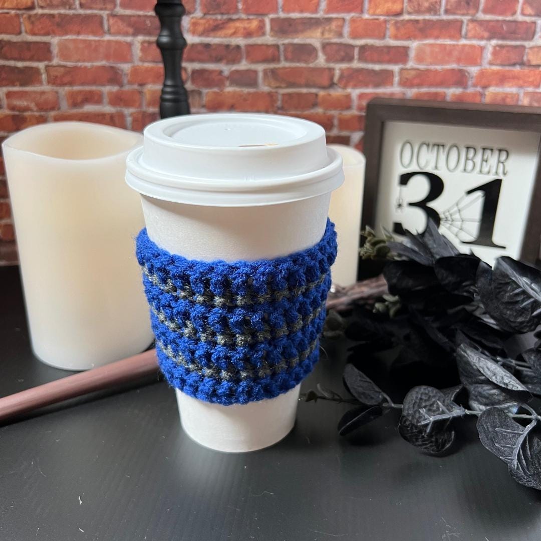 House Cup Cozy, Halloween Decor, Drink Cozy, Coffee Cup Collar, Coffee Cup Sleeve, Coffee Cup Warmer, Crochet Cup Cozy, Iced Coffee Sleeve
