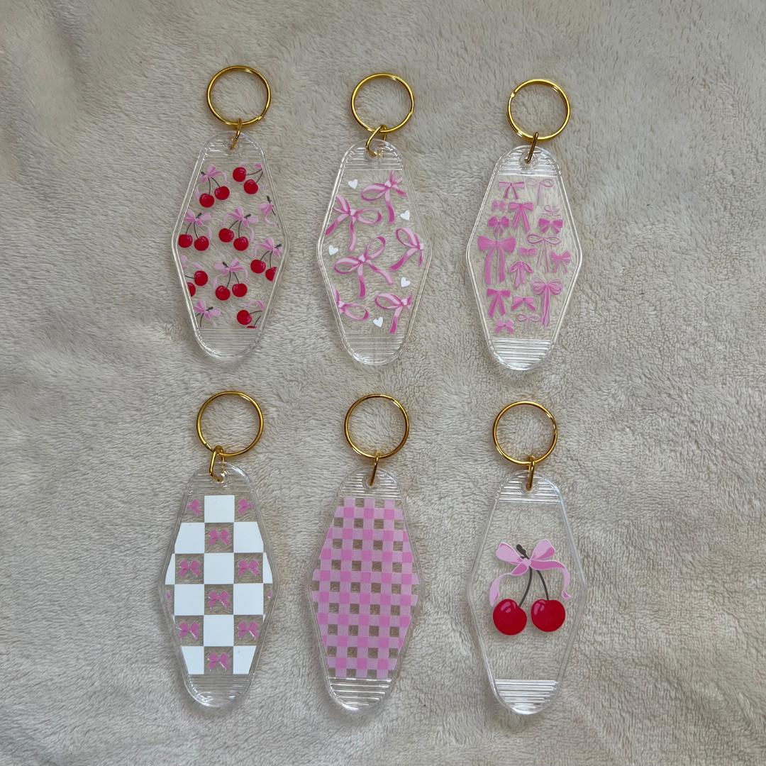 Motel Keychains, Cherries, Bows, Retro, Vintage, Bag Charm, Coquette Accessories, Doll Aesthetic, Cottage Core