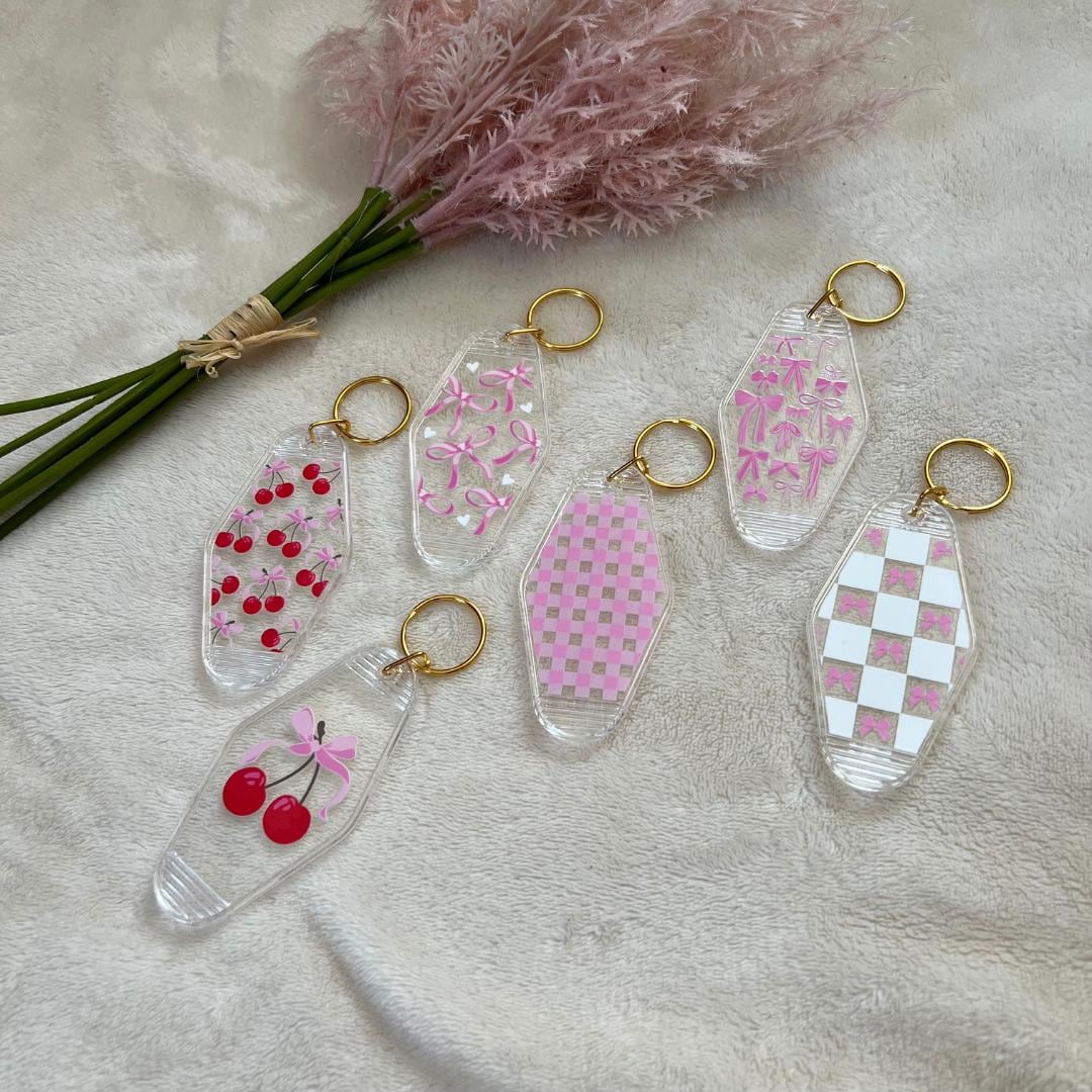 Motel Keychains, Cherries, Bows, Retro, Vintage, Bag Charm, Coquette Accessories, Doll Aesthetic, Cottage Core