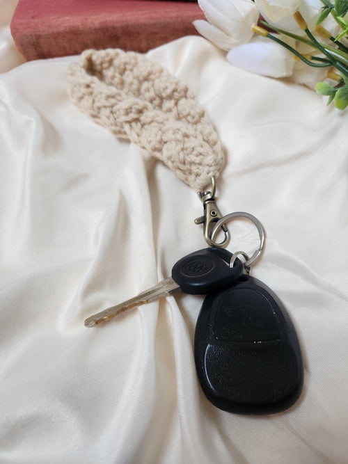 Braided Crocheted Keychain Wristlet, Boho Wristlet, Mother's Day Gift, Crochet Keychain, Cottage Core, Country Wristlet, Wrist Keychain