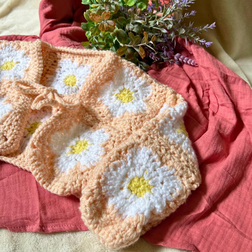 Daisy Baby Cardigan – Crochet Granny Square Baby Sweater – Handmade Baby Girl Clothes – Spring Baby Outfit – Baby Shower Gift
