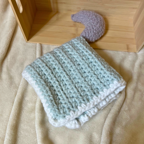 Crochet Fleece Lovey Blanket with Crescent Moon | Handmade Sage Green Baby Lovey | Soft Security Blanket | Gender Neutral Baby Gift