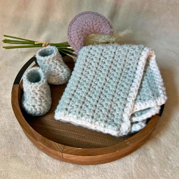 Crochet Fleece Lovey Blanket with Crescent Moon | Handmade Sage Green Baby Lovey | Soft Security Blanket | Gender Neutral Baby Gift
