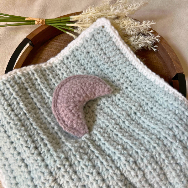 Crochet Fleece Lovey Blanket with Crescent Moon | Handmade Sage Green Baby Lovey | Soft Security Blanket | Gender Neutral Baby Gift