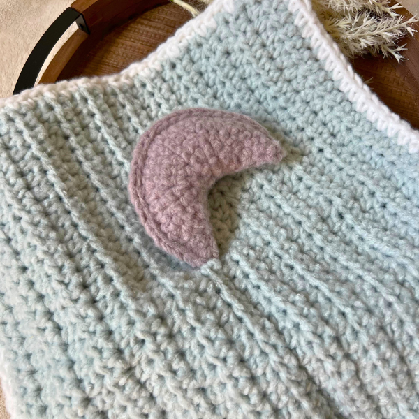 Crochet Fleece Lovey Blanket with Crescent Moon | Handmade Sage Green Baby Lovey | Soft Security Blanket | Gender Neutral Baby Gift