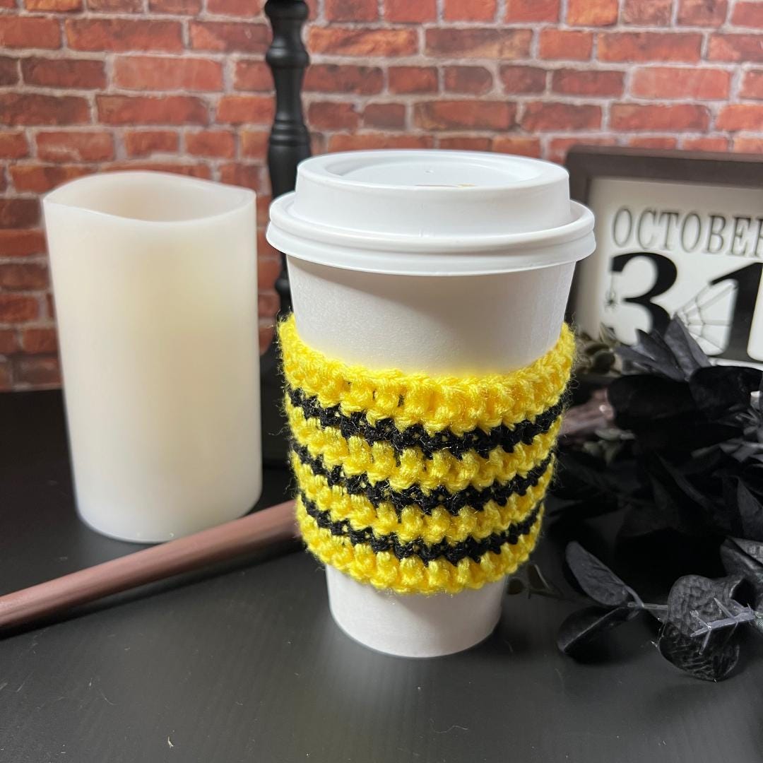 House Cup Cozy, Halloween Decor, Drink Cozy, Coffee Cup Collar, Coffee Cup Sleeve, Coffee Cup Warmer, Crochet Cup Cozy, Iced Coffee Sleeve