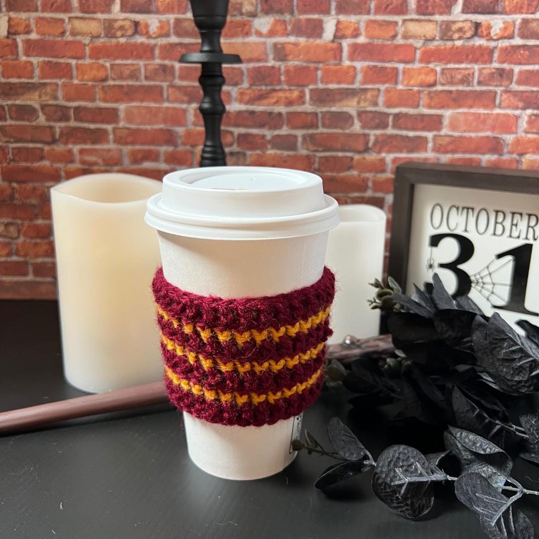 House Cup Cozy, Halloween Decor, Drink Cozy, Coffee Cup Collar, Coffee Cup Sleeve, Coffee Cup Warmer, Crochet Cup Cozy, Iced Coffee Sleeve