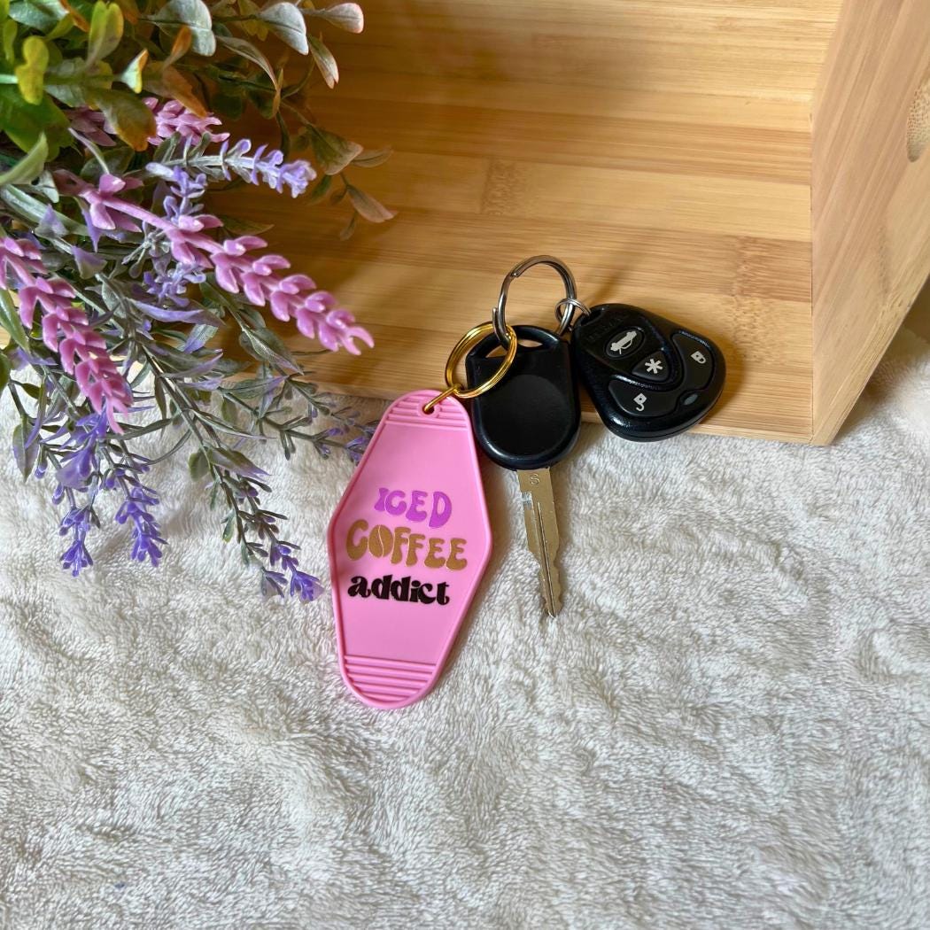 Iced Coffee Addict, Iced Coffee Lover, Funny Sayings, Pink Keychain, Motel Keychains, Key Accessories, Introvert Gift, Sassy Sayings