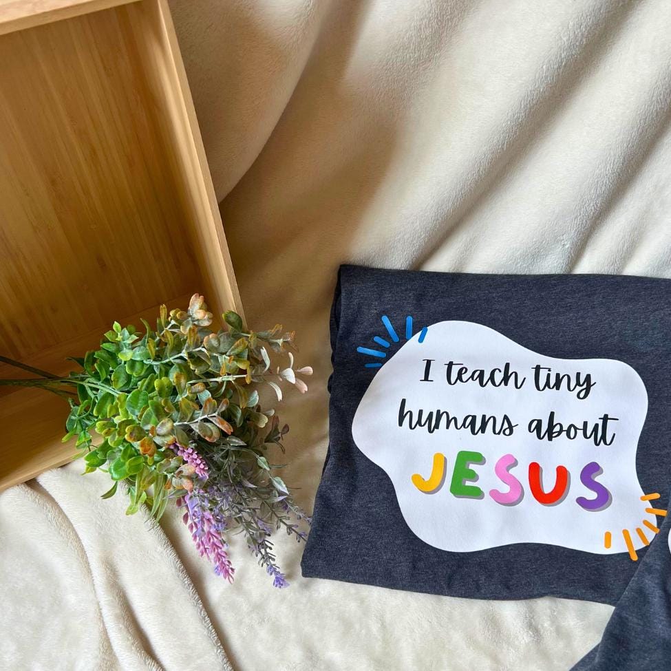 I Teach Tiny Humans About Jesus | Christian Teacher Shirt | Children's Ministry Tee | Custom Ministry Logo | VBS Team Shirts | Sunday School