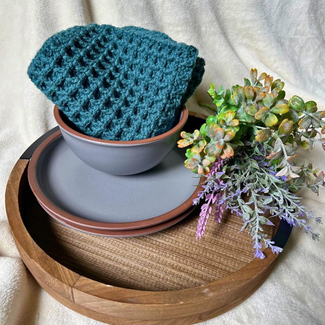 Handmade Waffle Stitch Dishcloths – Reusable Cotton Kitchen Cloths – Eco-Friendly Cleaning Rags – Crochet Dish Rags – Housewarming Gift