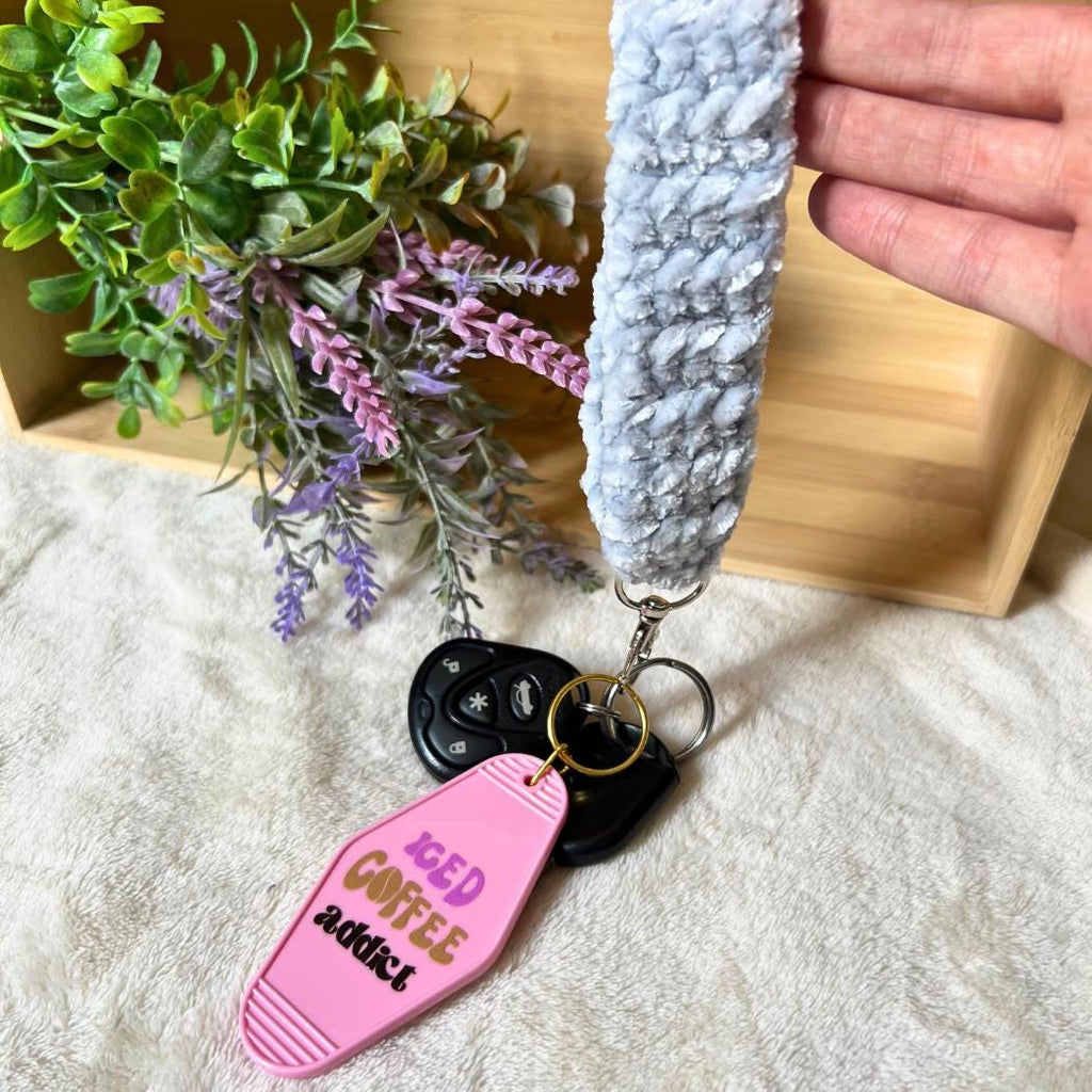 Velvet Wristlet, Crocheted Keychain Wristlet, Cottage Core, Boho Wristlet, Cute Keychain Wristlet, Girl Gift, Keychain, Plush Keychain
