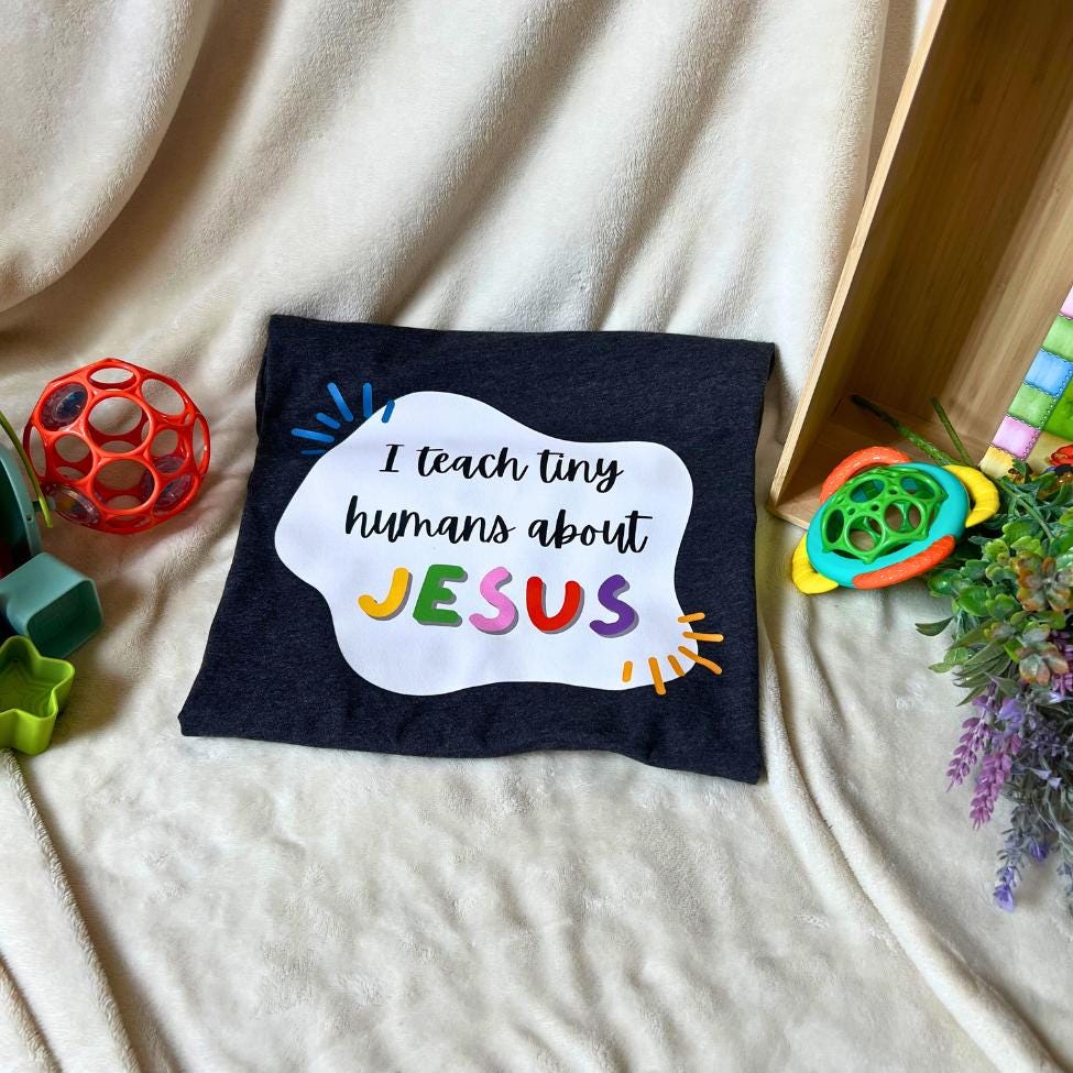 I Teach Tiny Humans About Jesus | Christian Teacher Shirt | Children's Ministry Tee | Custom Ministry Logo | VBS Team Shirts | Sunday School