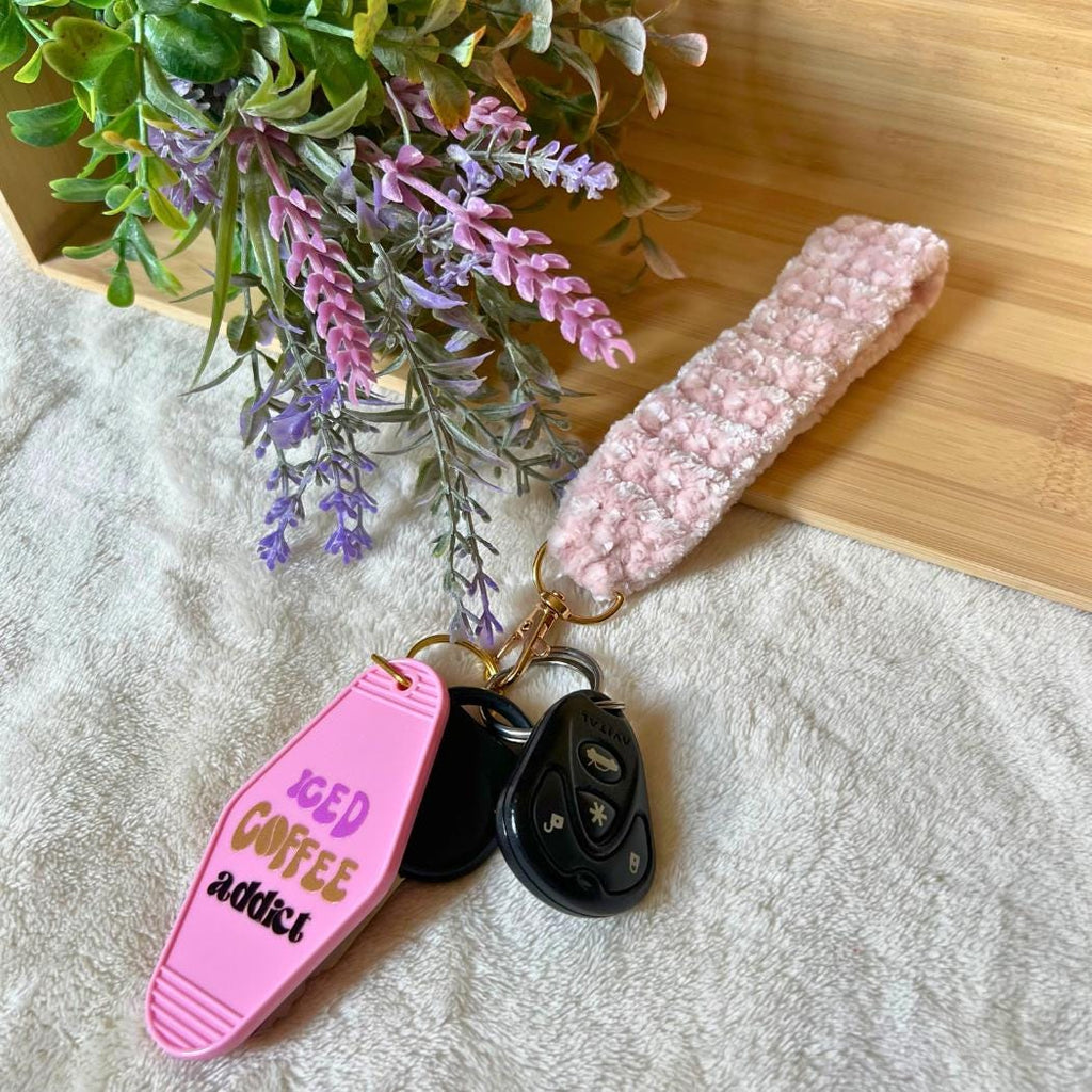 Velvet Wristlet, Crocheted Keychain Wristlet, Cottage Core, Boho Wristlet, Cute Keychain Wristlet, Girl Gift, Keychain, Plush Keychain